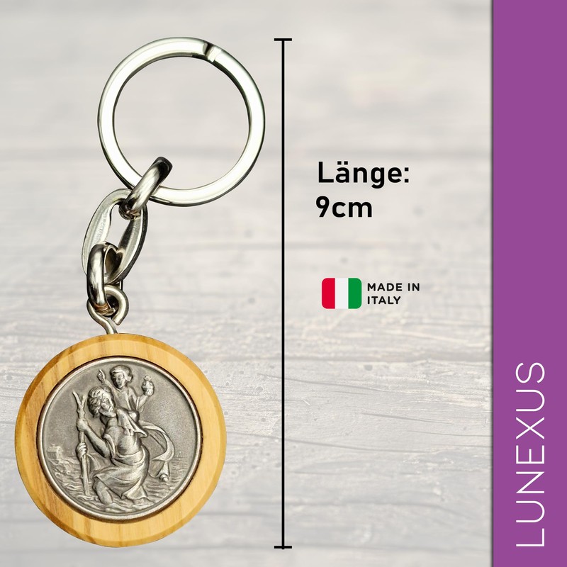 Lunexus Christopher Keyring – Olive Tree Wood & Metal Embossing