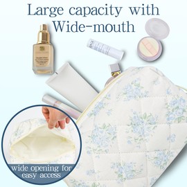 AMZMA Quilted Makeup Pouch,Cotton Puffy Makeup Bag, Coquette Cosmetic Bag for Women and Girls, Aesthetic Organizer Bag, Cute Flower Travel Toiletry Bag