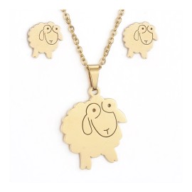 Unbranded Stainless Steel Set Pendant Necklace Stud Earrings Lobster Sheep Gold 17"  A427