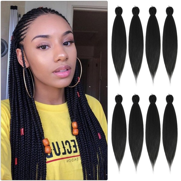 Braiding Hair Pre Stretched Long Pre Stretched Braiding Hair Extensions Braiding Hair Pre Stretched 18 Inch 8 Packs Synthetic Braiding Hair Extensions For Braids (18inch,1B)