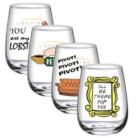 LIAVOEIZ Friends Cup TV Show Merchandise-Friends TV Show Wine Gifts for Women-Set of 4 Funny Wine Glasses 17oz-Stemless Glasses Housewarming Gift, TV Show Gifts for Fans