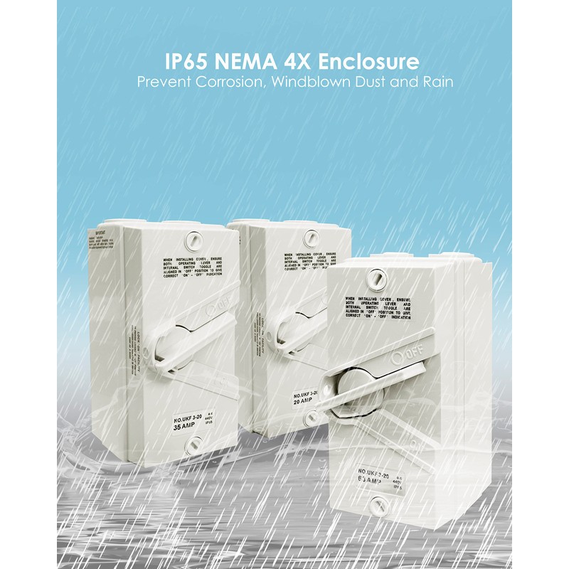 Enclosed Motor Disconnect Switch 20A 440V AC Disconnect Switch, IP65