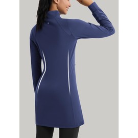 Emlovm Women's Fleece Dress Half Zip Long Pullover Winter Tunic Golf Outfits Water Resistant Sweatshirt with Pockets Blue L