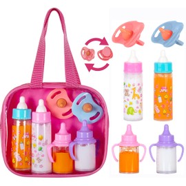 fash n kolor®, My Sweet Baby Disappearing Doll Feeding Set, Baby Care 6 Piece Doll Feeding Set for Toy Stroller | 2 Milk & Juice Bottles with 2 Toy Pacifier for Baby Dolls