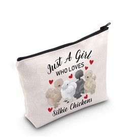 Silkie Chicken Lover Gift Just A Girl Who Loves Silkie Chickens Makeup Bag Silkie Chicken Owner Cosmetic Bag Crazy Chicken Lady Zipper Travel Bag (Who Loves Silkie Chickens)