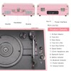 JORLAI Pink Vinyl Record Player 3 Speeds Portable Suitcase Turntable