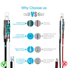 Chanzon 20 pcs Pre-Wired 3mm White LED Diode Lights (Clear Round Transparent Lens DC 12V) with 560 ohms 1/4W Resistor and 24awg Wire Indicator Light Emitting Diodes Lighting Bulb Lamp