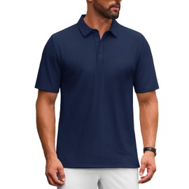 MAGNVIT Short Sleeve Polo Shirts for Men Golf Cotton Pique Cooling Shirts Classic Fit Polo Summer Button T-Shirts Navy Blue L