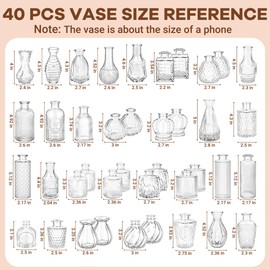 HTTBEIZI 40 Pack Glass Bud Vases in Bulk, Clear Small Flower Vases