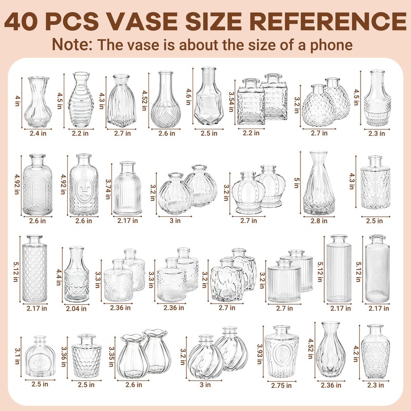 HTTBEIZI 40 Pack Glass Bud Vases in Bulk, Clear Small
