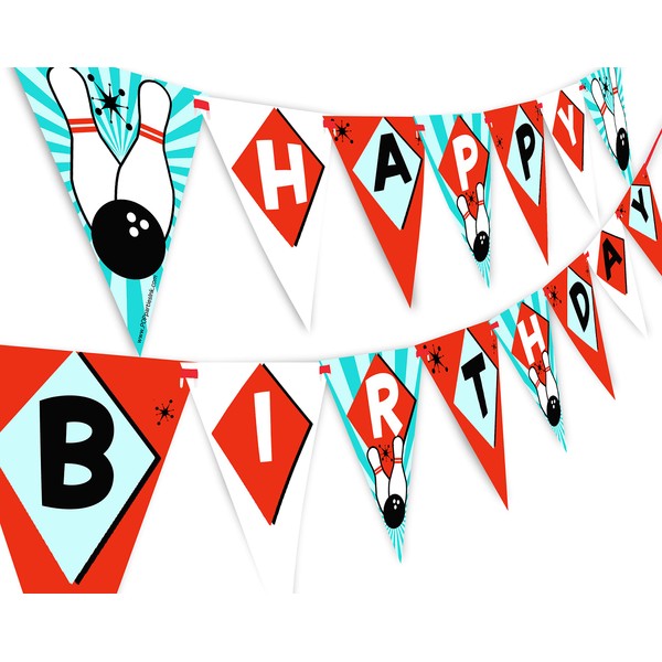 POP parties Bowling Happy Birthday Banner Pennant - Bowling Party Supplies - Bowling Party Decorations - Classic 2