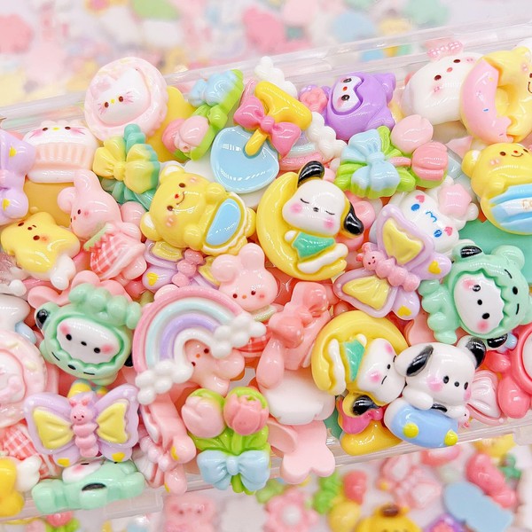 FULUSODO 60pcs Slime Charms Cute Set, Bulk Mixed Resin Charms