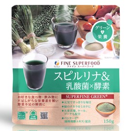 Fine Japan Fine Superfood Spirulina & Lactobacillus x Enzyme, Beta-Carotene, 1,000 μg, 500 Billion Lactic Acid Bacteria, 45 Different Plant Enzymes, 30 Day Supply (0.2 oz / 5.3 oz / 5.3 oz / 150 g) Per Day), Made in Japan