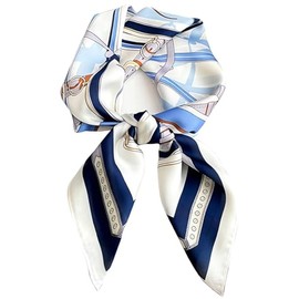 Women's Silk Feeling Scarf, Imitation Silk Square Scarves, Women Vintage Scarf, Scarves Neckerchief Silk, Neckerchiefs Silk Scarf, Mulberry Silk Scarf, 70 x 70 cm, Blue White