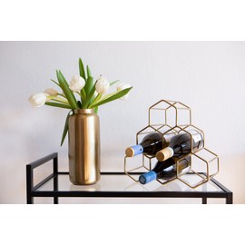 LaLe Living UZUN Vase in Gold Matte Iron Surface Diameter 10 x Height 25 cm Decorative Table Decoration Large Flower Vase in Living Room, Dining Room and Kitchen