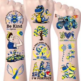 Yoyuspy Down Syndrome Awareness Temporary Tattoos - 200+ National Down Syndrome Awareness Week Decorations Supplies Favors, World Down Syndrome Day Blue Yellow Ribbon Tattoo stickers Gifts Prizes
