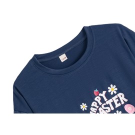 Vopmocld Big Girls' Short Sleeve Long Pants Pajama Sets 2PCS Cartoon Pattern & Letters Printed Sleepwear Lounge for Teens, Easter-Navy, 14