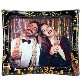 Happy New Year Inflatable Photo Frame,1Pc Black Photo Booth Prop-75x65cm,Giant 2025 New Years Eve Picture Frame Inflatable Photo Frame Blow Up Party Prop for Adults 2025 New Year Eve Party Decorations