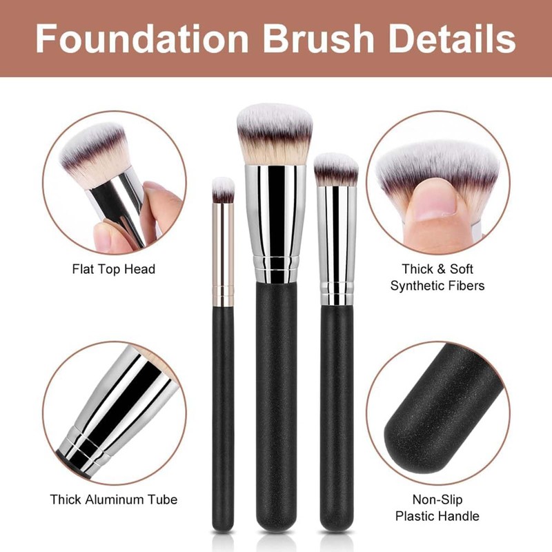 3Pcs Makeup Brush Set – Foundation, Concealer & Flat Top