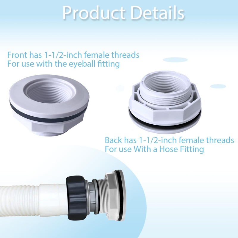 2 Pcs 1 1/2" Above Ground Pool Inlet Return Fitting