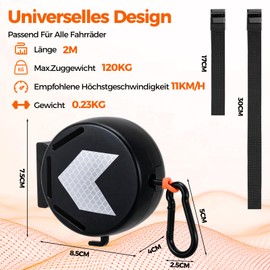 ueslwser Bicycle Tow Rope Children, 2 m Bicycle Pull Rope Children, Fits All Handlebars, 264 lbs Retractable Tow System, Traction Rope for Children's Bicycles, E-Bikes, Children's MTB Bike