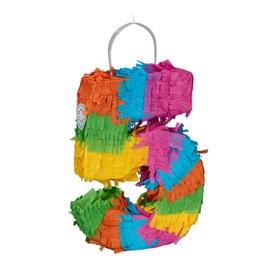 Relaxdays Pinata Number 5, Rainbow Pinata Birthday, HBD: 20.5 x 15 x 4.5 cm, Mini Pinata Children, for Filling, Colourful
