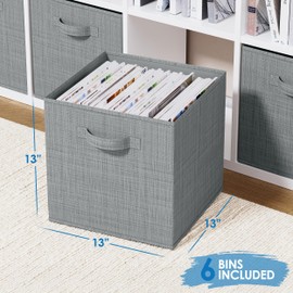 NEATERIZE Fabric Storage Cubes for Cube Organizer - 6 Pack Heavy Duty Grey Storage Bins - 13 Inch Cube Storage Bin, Use As A Clothes Storage Box, Baskets For Shelves or Cubbies Storage bins
