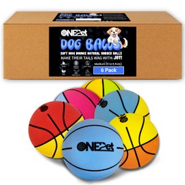 ONEPET 6 Pack 6cm High Bounce Natural Rubber Dog Balls | Small to Medium Breed Fetch Toy for Dogs | Floating Pet Toy Balls for Dogs | Highly Visible Blue & Yellow Colours