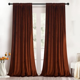 Roslynwood Luxury Soft Rust Velvet Curtains 96 inches Long Back Tab Thermal Insulated Blackout Window Drapes for Living Room/Bedroom/Dining Room, W52 x L96, 2 Panels