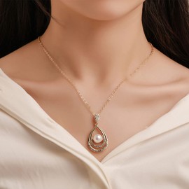 Yienate Bridal Crystal Beads Jewellery Set Pearl Pendant Necklace Zirconia Rhinestone Teardrop Dangle Pearl Earring Set Gold Wedding Jewellery Set for Women Girls