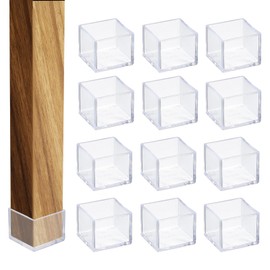 uxcell 12 Pcs Transparent Chair Leg Floor Protectors, 1.2 Inch Square PVC Chair Leg Caps for Hardwood Floors, Non-Slip Reduce Noise Table Furniture Cover