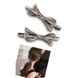 Edges42 Hair Clip, Silver, Small Hairpin, Ribbon, Hair Clip, Hair Accessory, Set of 2