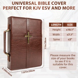 Bible Cover Case PU Leather Bible Bag for Men, with Leather Bookmark, Pen Slots, Handle, Strong and Sturdy Church Bag, Christian Gifts for Men and Women, Fits Standard Size Bibles (Brown)