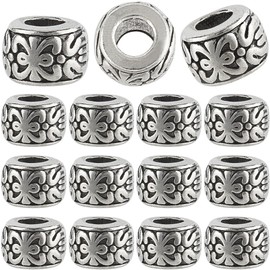 SOFPLATE 1 Box 150Pcs 3.5mm Large Hole Spacer Beads 8mm Silver European Rondelle Bead Bulk Antique Tibetan Metal Column Barrel Charm Beads for Bracelets Earrings Necklace Jewelry Making Snake Chain
