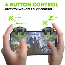 SpinBot BattleMods Argo 4 buttons Capacitive Gaming Trigger | 6 Finger claw control | for BGMI/Free Fire Max/COD Mobile - (Black)