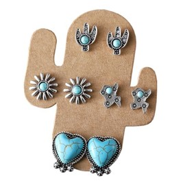 Western Turquoise Cowboy Earrings Set for Women Cowgirl Country Cowgirl Boot Hat Dangling Western Statement Jewelry-A