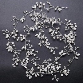 Deniferymakeup Bridal Rose Gold and Gold Silver Extra Long Pearl and Crystal Beads Bridal Hair Vine Wedding Head Piece Bridal Hair Accessories Headban