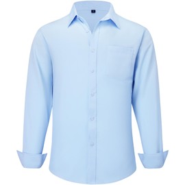 CIGENU Long Sleeve Dress Shirts for Men, Regular Fit Stretch Wrinkle-Free Business Casual Button-Down Shirts with Front Pocket - Light Blue XL