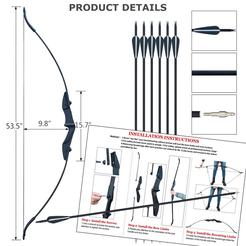 Tongtu Recurve Bow Right and Left Handed,Takedown Bow and Arrows