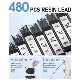 Four Candies 0.7mm Mechanical Pencil Set with Case, 3PCS Metal Artist Lead Pencil with 8 Tubes (480PCS) HB Lead Refills, 3 Erasers, 9 Eraser Refills For Engineer Art Writing Drawing Drafting, Black