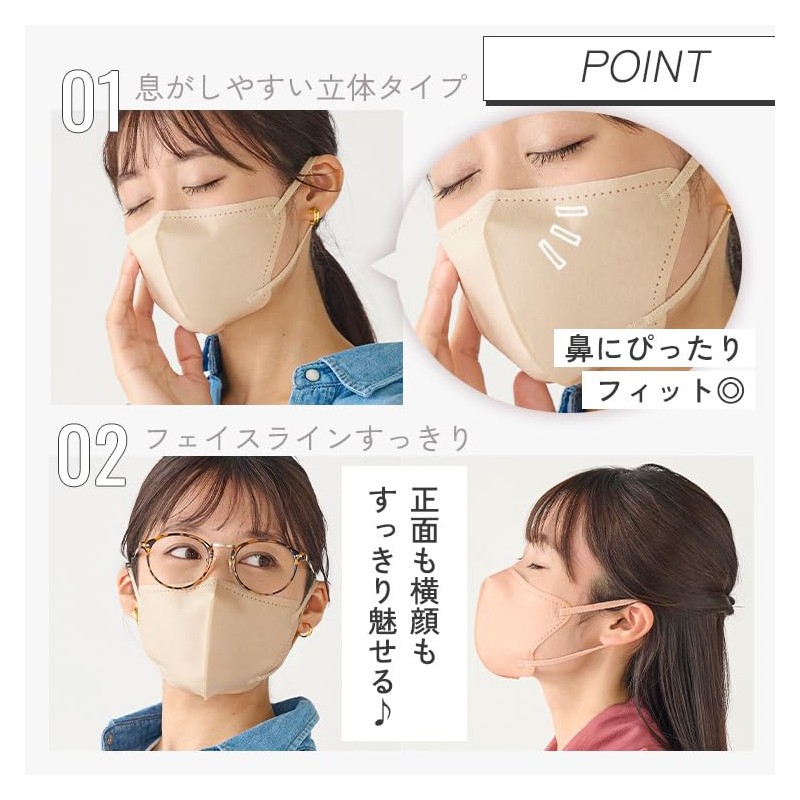 Iris Ohyama Fashionable MASK RN-FA30MW 3D Mask, 30 Pieces, Non-woven