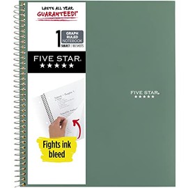 Five Star Spiral Notebook, 1-Subject, Graph Ruled Paper, 11" x 8- 1/2", 100 Sheets, Seaglass Green (620000CH1)