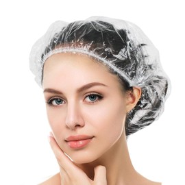 Disposable Shower Cap, Waterproof Transparent Plastic Shower Cap, Hair Protection Hair Cap for Salon, Spa, Travel, Hotel, Shower, Braids, Transparent - 100 Pieces