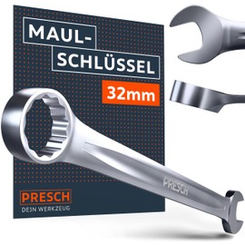 PRESCH Combination Spanner 32 mm – Precision Milled & Extremely Robust Spanner – Ring Spanner 15° Angled for Working in Confined Places – High-Quality Combination Spanner