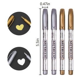 QttvbTna 4Pcs Gold Silver Ink Metallic Marker Pens, Water-Based Ink Gold Silver Metallic Marker Pens for Drawing Coloring Graffiti Metallic Diy, Painting Card Making
