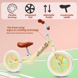 SIMEIQI 12 Inch Kids Balance Bike for Boys Girls 2-5 Years Old,Adjustable Seat & Handlebar No-Pedal Training Push Bike Outdoor Play,Lightweight & Durable Steel Frame Present for Toddlers