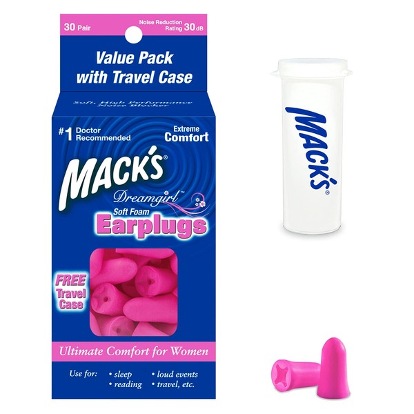 Mack's Dreamgirl Soft Foam Earplugs, 30 Pair, Pink - Small