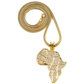 GWOOD Africa Map Gold Color Pendant with 36 Inch Franco Necklace