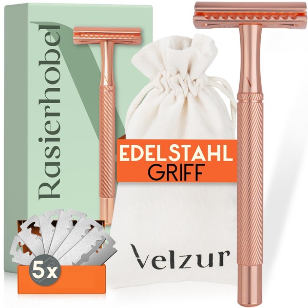 VELZUR® Safety Razor with 5 Blades and Travel Bag -