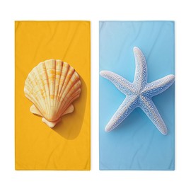 Shells Starfish Bath Hand Towels Set of 2 Absorbent Blue Orange Beach Minimalist Art Bathroom Kitchen Towels Set of 2 Face Towels for Bathroom Gym Hotel Sport Decor Gifts for Women Man 14"x28"